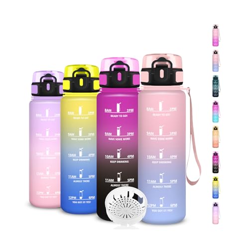 Botella de Agua, 500ml Botella Agua Niños, Cantimplora Infantil Reutilizable con Filtro, Fácil de Limpiar, Cantimplora con Marca de Tiempo, para la Adulto, Oficina, Camping, Deportiva, Gym, Running