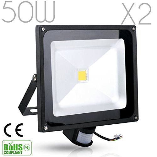 Greenmigo 2 PCs 50W Led Floodlight Outdoor Garten lamp Security Light with PIR Motion Sensor