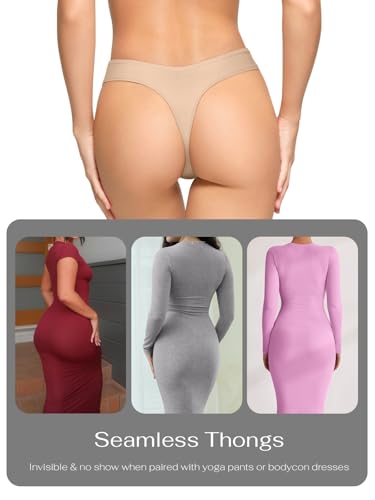 REORIA Womens Cotton Seamless Thongs Panties for Women No Show Breathable Underwear 5 Pack4