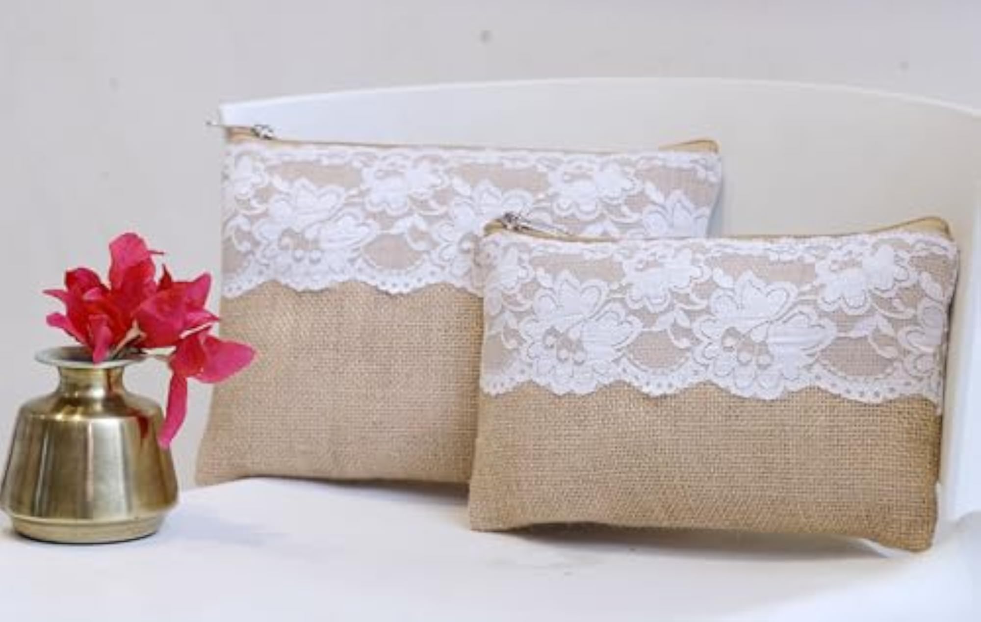 Designer Jute Zipper Pouch, Multi-Purpose Pouch Pack of 2