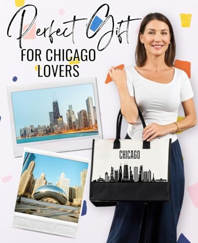 Bolsa Tote de Lona con Diseño de Chicago para Mujer miniatura 5