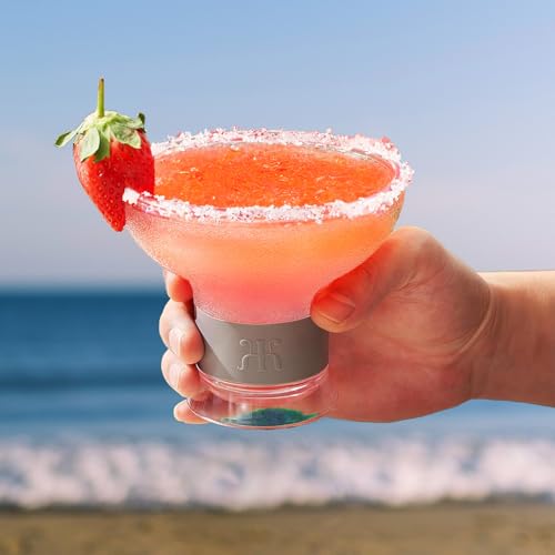 Image of Frozen Margarita & Cocktail Chiller Glasses | Set of 2 | 12 OZ Unbreakable Tritan Acrylic, Double Wall Plastic Insulated Glass to Keep Your Drink Cool with Freeze Gel Glass, SiliconeHolder (12 OZ)