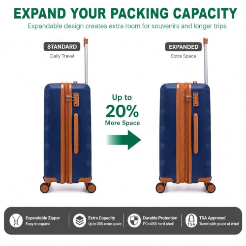 Image of CONCEPTEN Luggage Sets 5 Piece, Expandable Hardside Suitcase with Spinner Wheels, 20 /24 /28 inch Travel Luggage Set, Lightweight Carry On with TSA Lock (Dark Blue)