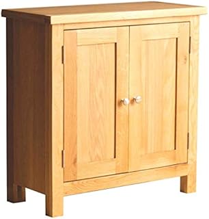 London Oak Cupboard Small Solid Wood 2 Door Storage Cupboard for Living Room, Dining Room or Bathroom, Fully Assembled