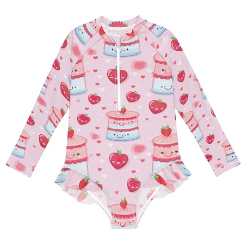 Cute Strawberry Cake Girls Long Sleeve Swimsuit UPF 50+ Rashguard Swimwear One Piece Bathing Suit 21220766