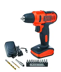 BLACK+DECKER LD12SP 12V 10mm Li-ion Cordless Variable Speed Reversible Drill Machine Driver with 10 Screwdriver & 2 Drill Machine Bits for Home & DIY Use, 1 Year Warranty, ORANGE & BLACK