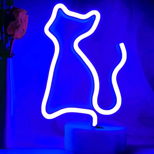 Image of Cat Neon Sign Cat Neon Light for Bedroom, LED Neon Cat Sign Neon Cat Lights Cat LED Sign Blue Neon Sign, USB /Battery Operated Cat Shape Neon Lamp, Cat Decor Cat Room Decor Cat Gifts Christmas