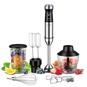 SHARDOR Hand Blender,6 In 1 Hand Blenders For Kitchen,power 1200w,20-Speed & Turbo Stick Blender,Scratch Resistant Hand Whisk Electric With Dough Hooks,Egg Beaters,Whisk,800ml Beaker,600ml Chopper