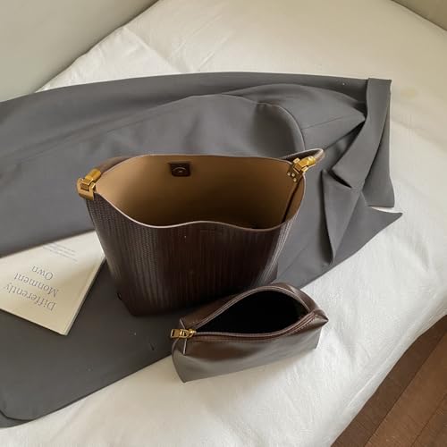 PU Leather Retro Tote Bag with Pendant Simple Shoulder Bag Large Capacity Casual Handbag Leisure Bag with Matching Wallet4