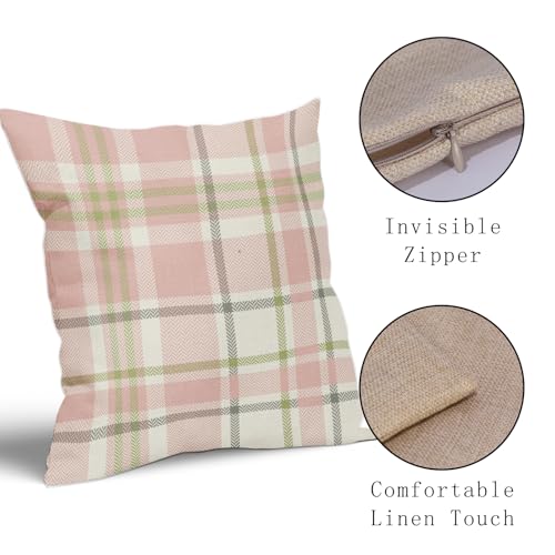 Aytipun Easter Plaid Pillow Covers 18x18 Set of 2 Light Pink Green Grey Buffalo Check Print Spring Holiday Tartan Decorative Pillowcases Outdoor Farmhouse Throw Cushion Case Decor for Couch Sofa Bed by Aytipun - Used condition - Image 4