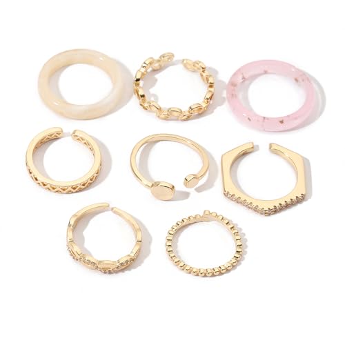 Image of SALTY Anti Tarnish Set of 8 Stack Finger Ring for Women | Adjustable Fancy Jewellery Design | Fashion Accessories for Girls | Minimal Jewelry | Ideal for Gifting | Gift for Diwali, Christmas, Marriage, Birthday