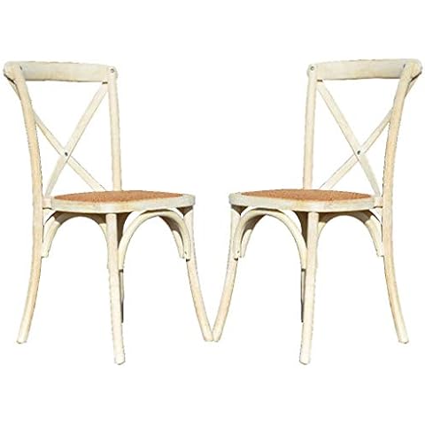 EME Silla Crossback Madera Decapada de Olmo con Asiento de ratán Natural Cover