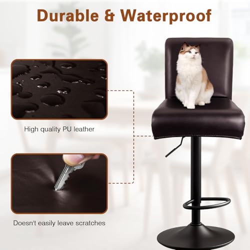 Image of PU Leather Bar Stool Covers with Backs, 6 Pack Stretch Waterproof Bar Stool Chair Covers Washable & Comfortable Barstool Covers Slipcovers with Back for Pub /Counter /Dining Room Decoration (Brown)