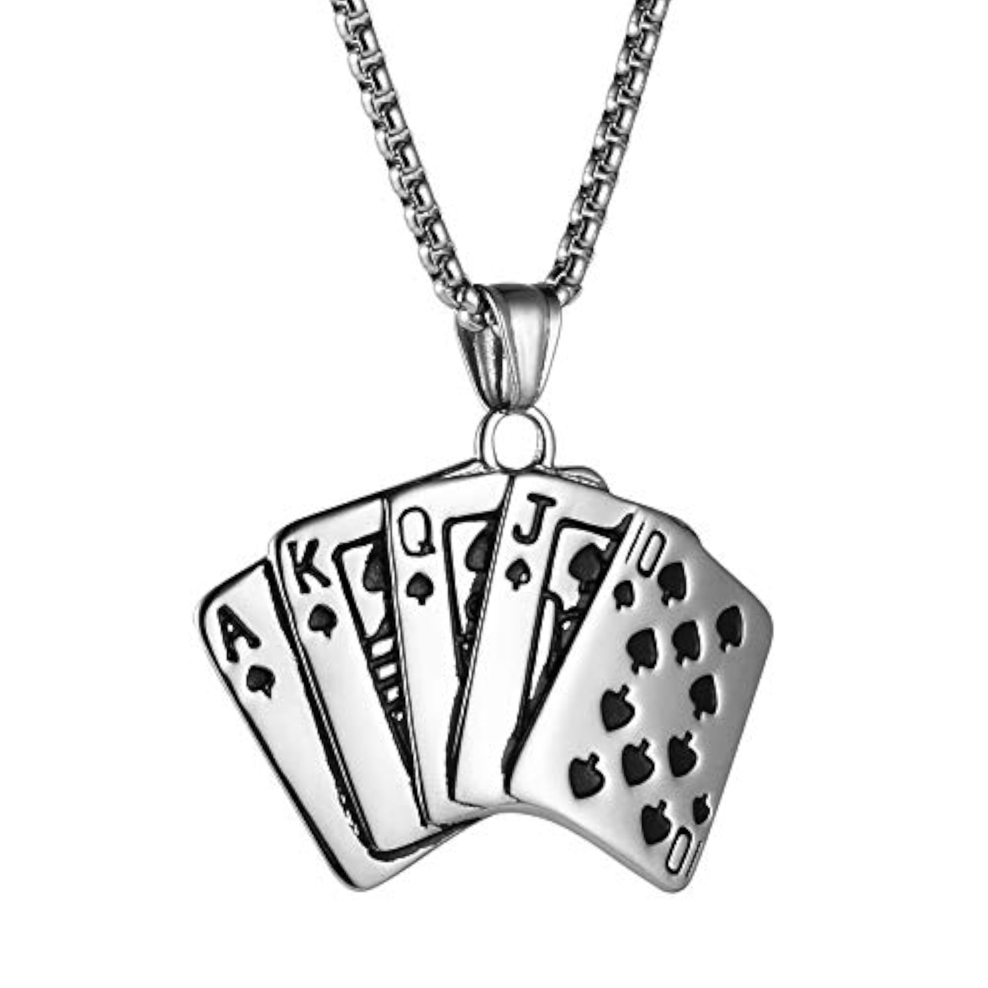 Punk Stainless Steel Playing Card Pendant Necklace, Men’s