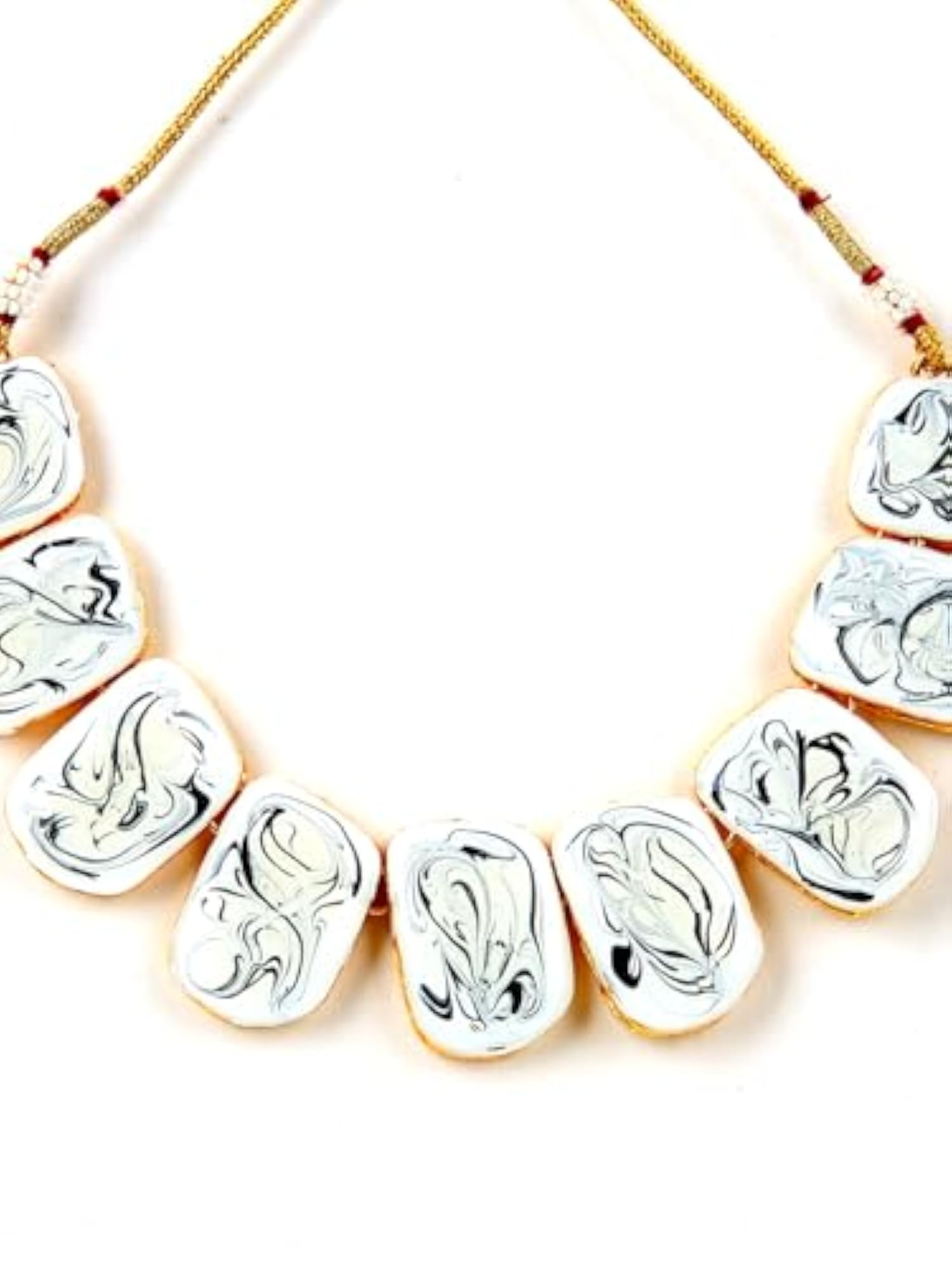 Elegant White and Gold Marble Pattern Necklace and Earring Set