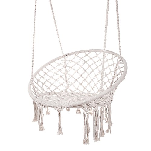 Karriw Hammock Chair Macrame Swing,Cotton Hanging Macrame Hammock Swing Chair Ideal for Indoor, Outdoor, Home,Bedroom, Patio, Deck, Yard, Garden (White)