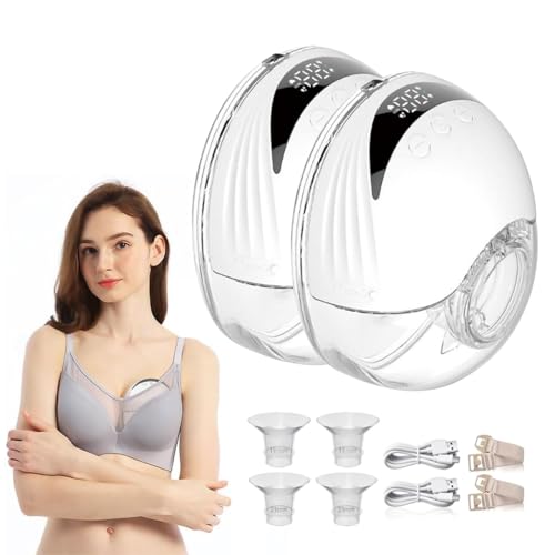 Wearable Breast Pump, 2 Pcs on The go Portable 4 Modes & 12 Suction Levels, BPA Free, Hospital Grade Painless Electric Breastfeeding Pump