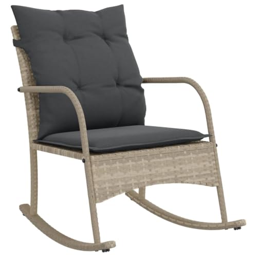 vidaXL Silla Mecedora de jardín con Cojines ratán sintético Gris Claro, Silla de jardín, Asientos de jardín, Silla de Patio, Asiento de jardín
