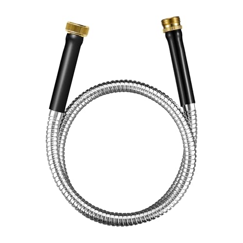 Yofidra 3ft Stainless Steel Metal Garden Hose, Silver, No Kink, Leakproof, Flexible, Rust-Resistant, Indoor/Outdoor, 1-Pack