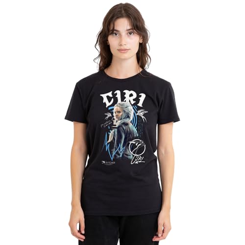 T-shirt Ciri The Witcher graffiti noir pour femme | Coupe ajustée en coton