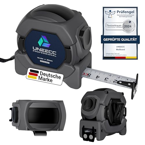UNEECC Premium Maßband 10 m | Autoschloss mit automatischer Riemenverriegelung | Magnethaken | Extrem robust