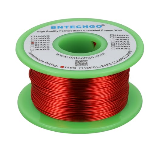 Image of BNTECHGO 24 AWG Magnet Wire 8 oz Red Enameled Copper Wire 0.0197 inch(0.50mm) | 24 Gauge Enameled Copper Coil Wire Widely Used For Transformers, Inductors, Speakers, Electromagnets, Educational Experiments