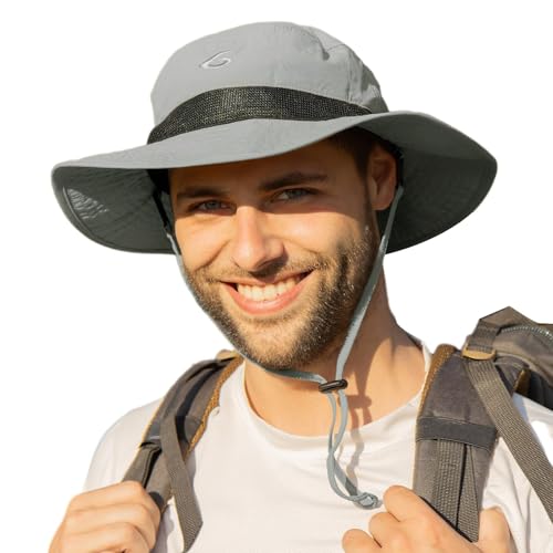 Image of Mens Wide Brim Mesh Sun Hat XL XXL SPF UV Protection Boonie Bucket Sunhat Summer Golf Hiking Safari Outdoor Fishing Extra Large Size 8 24 inch Grey