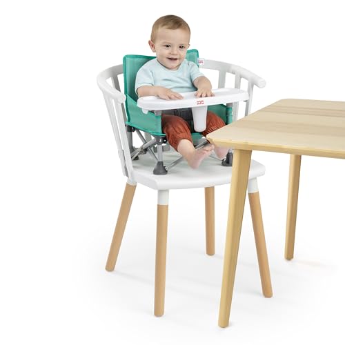 Bright Starts Pop ’N Sit Tragbare Sitzerhöhung, für drinnen und draußen, Bodensitz mit Essenstablett, Blaugrün, 6 Monate - 3 Jahre