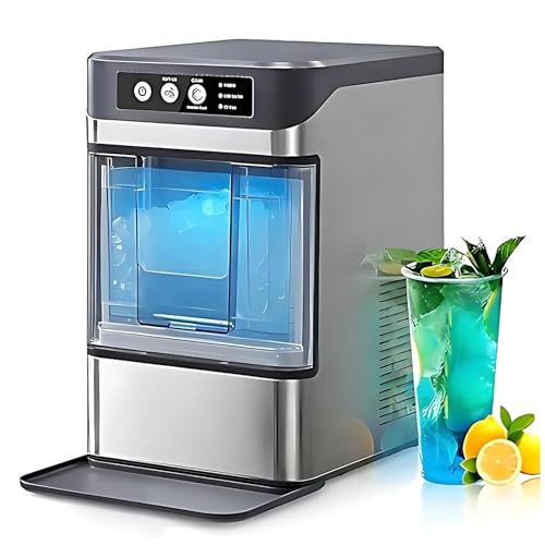 Fabricadora de Hielo Nugget para Encimera, Capacidad Grande, Produce 37,5 lb de Hielo Masticable por Día, Auto-limpieza, Operación con un Solo Clic, para Fiestas (Sin Tanque Lateral de Agua)