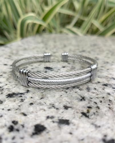 Solid Pure Silver Mens Bracelets | S925 Understated Bracelet | Fine Men's Open Bangle | Men Jewelry Gift (2 Layers Twist)4