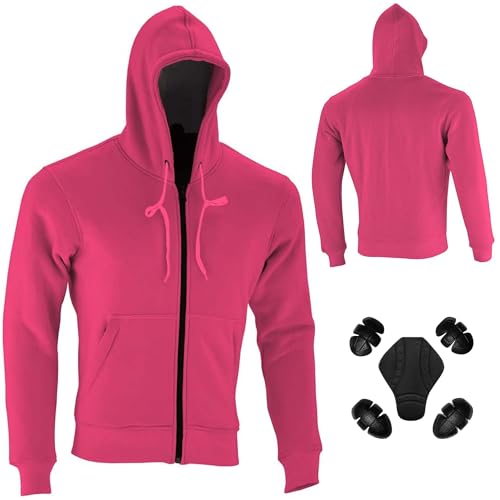 Vaster Moto Veste de motard à capuche en polaire pour femme avec armure pour femme, veste de motard fabriquée en Kevlar amovible, rose, 6XL