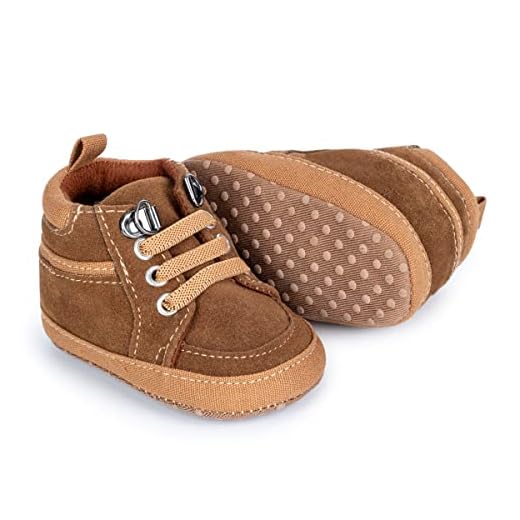 Meckior Tênis infantil para bebês meninos e meninas, cano alto, sola macia e antiderrapante, mocassins de couro de poliuretano, sapatos para bebês recém-nascidos, pré-andador de primeira caminhada, A01/mocassins marrons, 12-18 Months Toddler