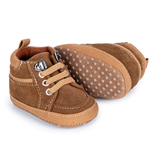 Image of Meckior Toddler Baby Boys Girls High Tops Ankle Sneakers Soft Anti-Slip Sole PU Leather Moccasins Infant Newborn Prewalker First Walking Crib Shoes