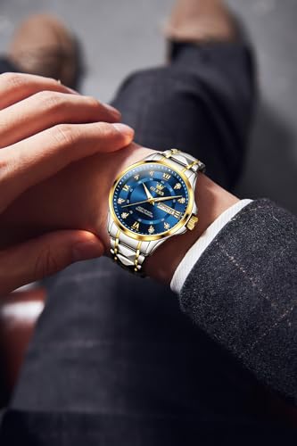 Image of OLEVS Men's Waterproof Watches Stainless Steel Waterproof Chronograph Wrist Watches Luxury Dress White Luminous Big Face Analog Quartz Male Watches