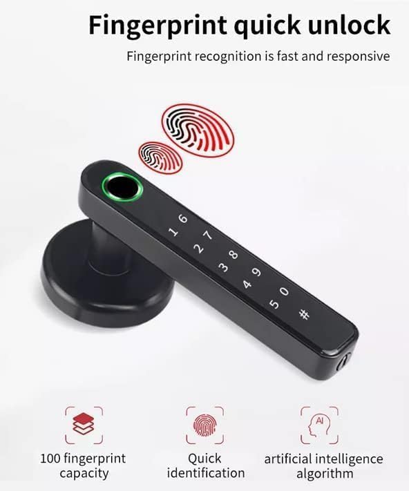 AILRINNI Smart Lock with a glowing fingerprint sensor and animated fingerprint recognition waves.