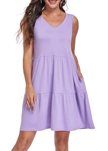Image of Sundresses for Women Summer Sleeveless Tiered Swing V Neck Tank Dress