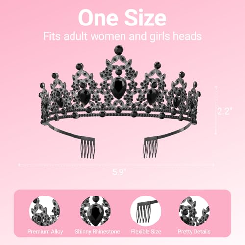 Birthday Tiara and Crown with Sash, Birthday Tiara for Women Party (Black)