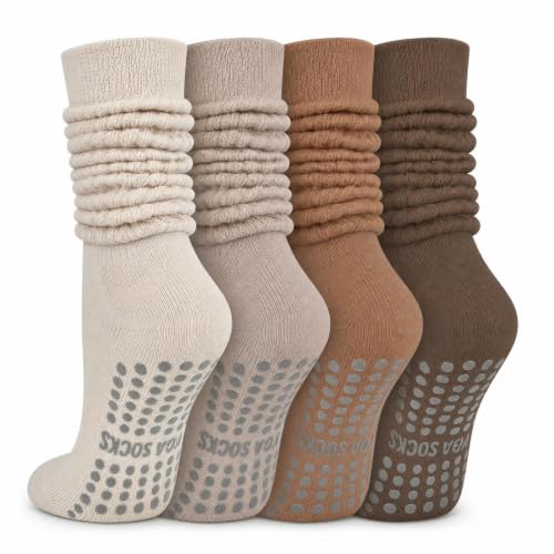 Ludaro Pilates Grip Scrunch Socks for Women 4 Pairs