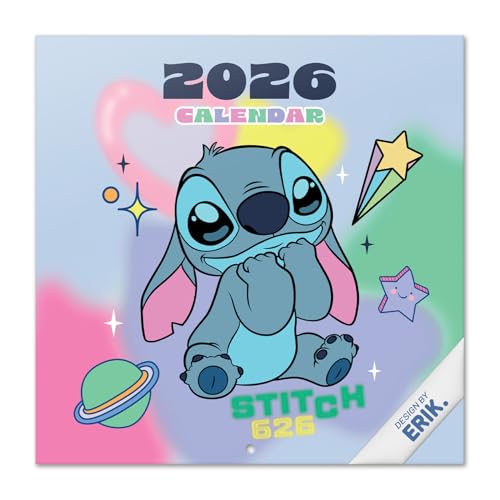 Grupo Erik Calendario Stitch 2026 pared - Almanaque pared 2026 : Planificador mensual Con espacio para Anotar, Ilustraciones y Fácil de colgar (30x30cm)