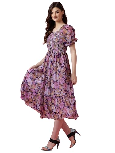 Image of Sheetal Associates Women's Maxi Floral Print Georgette Puff Sleeves Casual Dress