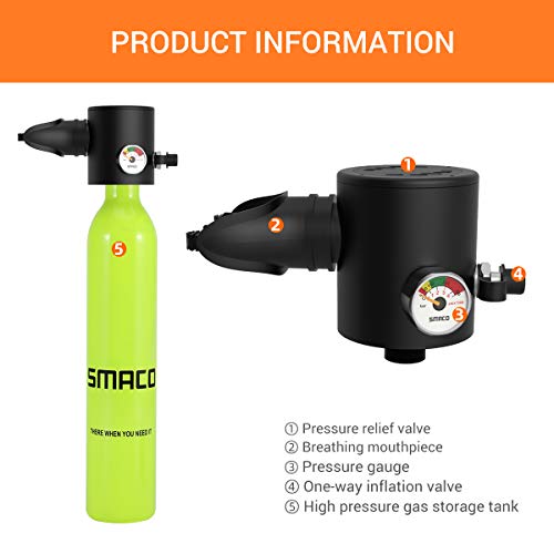 Smaco Mini Scuba Tank Diving Gear For Diver 0.5L Scuba Diving Tank Oxygen Cylinder With 5-10 Minutes Backup Diving Equipment Kit For Underwater Exploration Emergency Rescue Small Pony Bottle S300 #TOP5