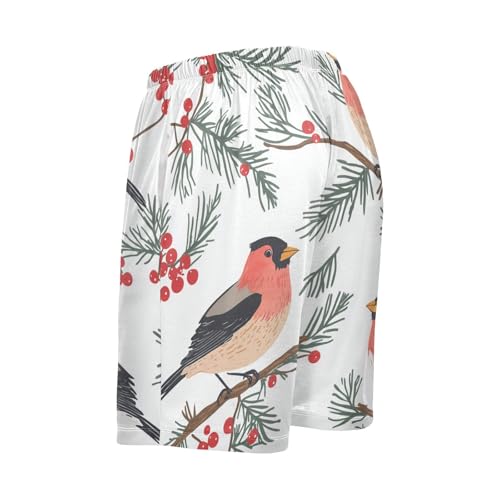 Bullfinch Bird with Berry Pajama Bottom Shorts for Men Soft Casual Sleep Lounge Shorts with Pockets S-XXL3