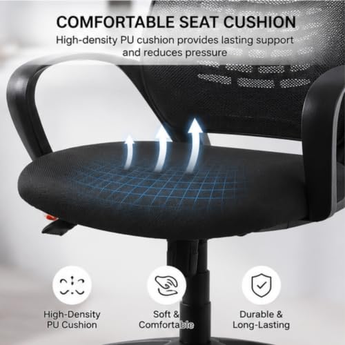 Image of NARSA Aura Ergonomic Mid-Back Office Chair with Breathable Mesh Back, PU Cushion Seat, Fixed Armrests, Tilt Control & Smooth Caster Wheels, Computer Desk Chair for Home Office Work, Self Assembly