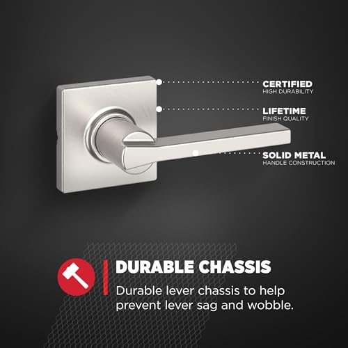 Image of Kwikset Casey Interior Passage Door Handle, Lever for Closet and Hallway Doors, Reversible Non-Locking Handle Lever, Satin Nickel, with Microban Protection (Pack of 6)