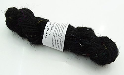 100 Grams Recycled Soft Sari Silk Yarn Hand-Spun Black Soft Yarns 1 Skein #TOP1