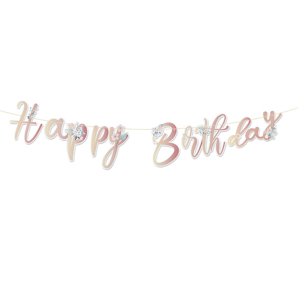 Floral Happy Birthday Banner,Rose Gold Floral Birthday Decorations Flower Happy Birthday Hanging Bunting Banner Party Garland for Women Girls Birthday Party Supplies Wall Decorations Photo Backdrop