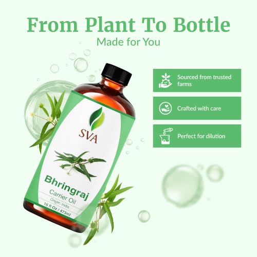 Image of SVA Bhringraj Carrier Oil, Huge Bottle, Large Size, 16 Fl Oz (473 ml) | Bhringraj Oil for Hair Care, Hair Oiling, Scalp Massage, Hair Oil Blends, Body Massage, Skin Care & DIY Beauty Recipes