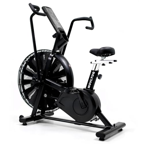 MOVLTUQ Air Bike/Air-Resistance Spinning Bike, Dual Action Handlebars, 390LB Capacity Premium Smart Cross Trainer for Home HIIT & Crossfit