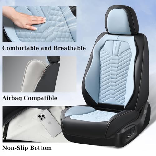 Image of Coverado Seat Covers, Leather Seat Covers for Front Seats, Black and Blue Car Seat Covers, Waterproof Car Seat Protectors, Auto Seat Cushion, Front Driver Seat Cover Universal Fit Most Cars SUV