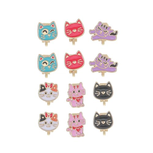 6 Pairs Cute Animal Cat Dinosaur Clip on Earrings Lovely Pet Non Pierced Enamel Earrings for Women Girls Christmas Birthday Gift